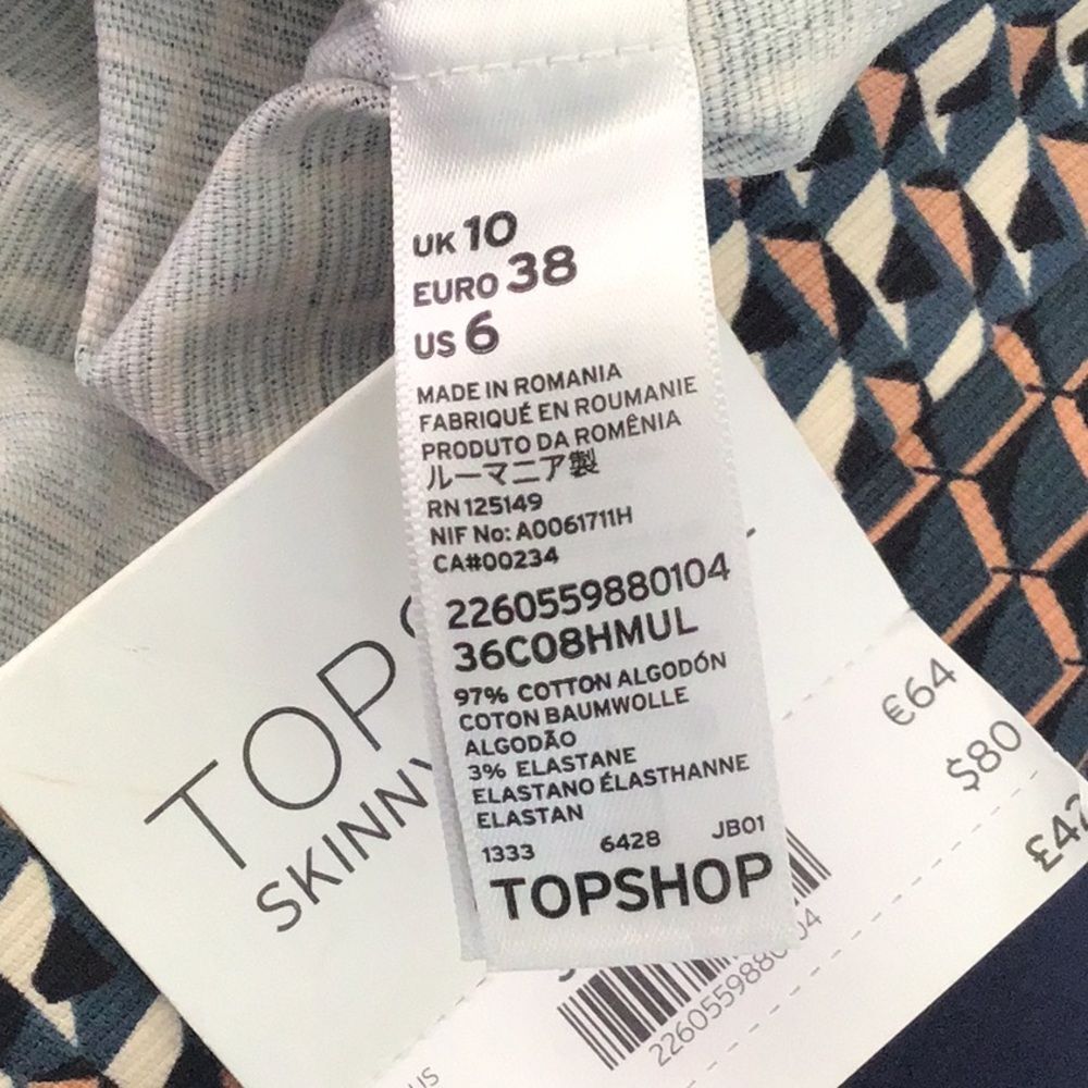 NWT Topshop Pants Cigarette Print Trousers Pants Size 6 - Picture 5 of 5
